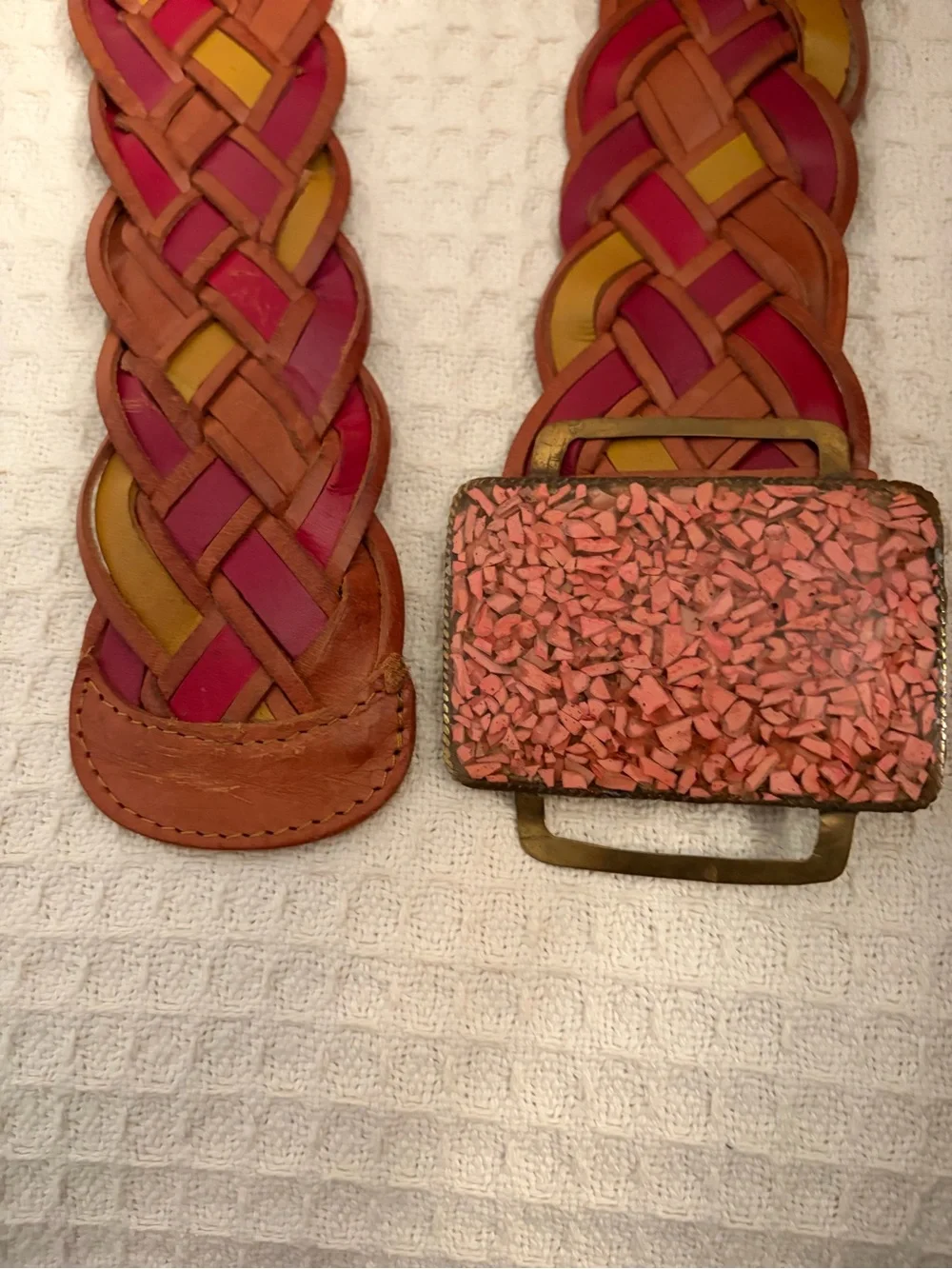 Motif 56 Wide Woven Leather Belt with Wide Stone Chip Buckle Size Medium